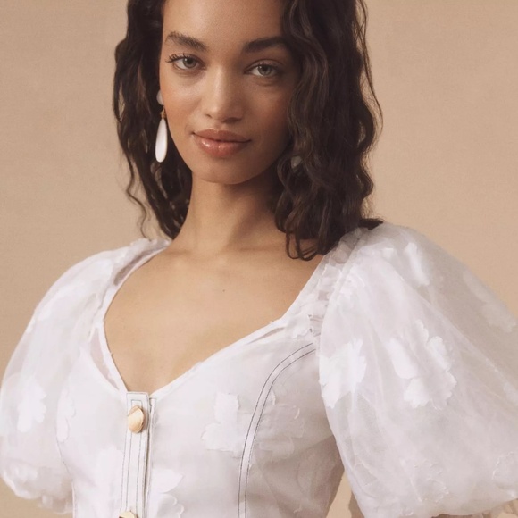 NWT Anthropologie x  Let Me Be Puff-Sleeve Sheer Midi Dress Sz XS - Picture 5 of 14